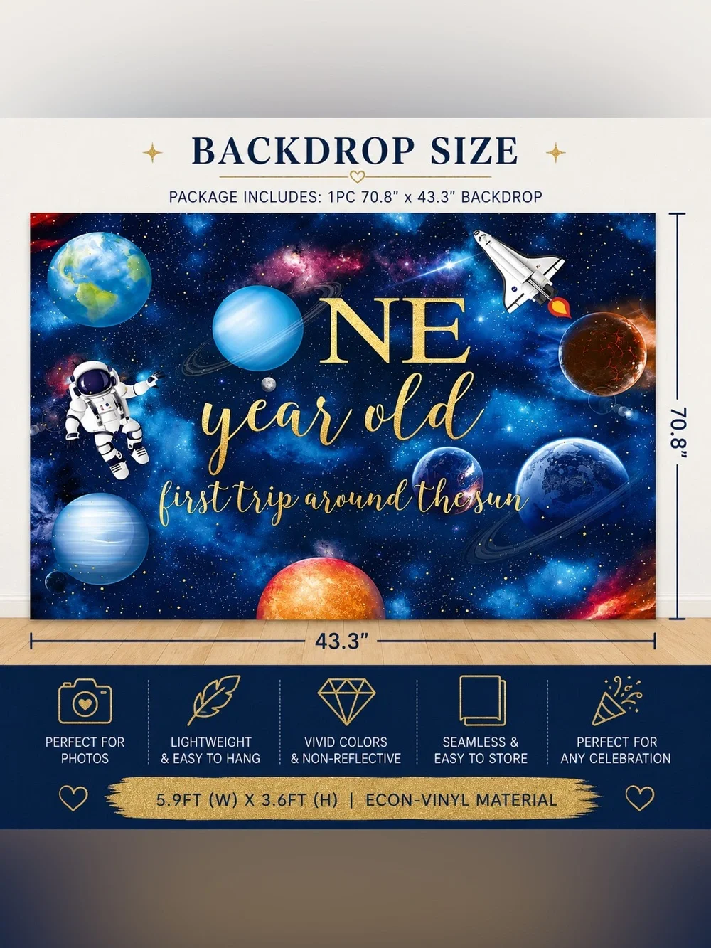 Space 1st Birthday Backdrop First Trip Around Sun 5.9x3.6 Ft